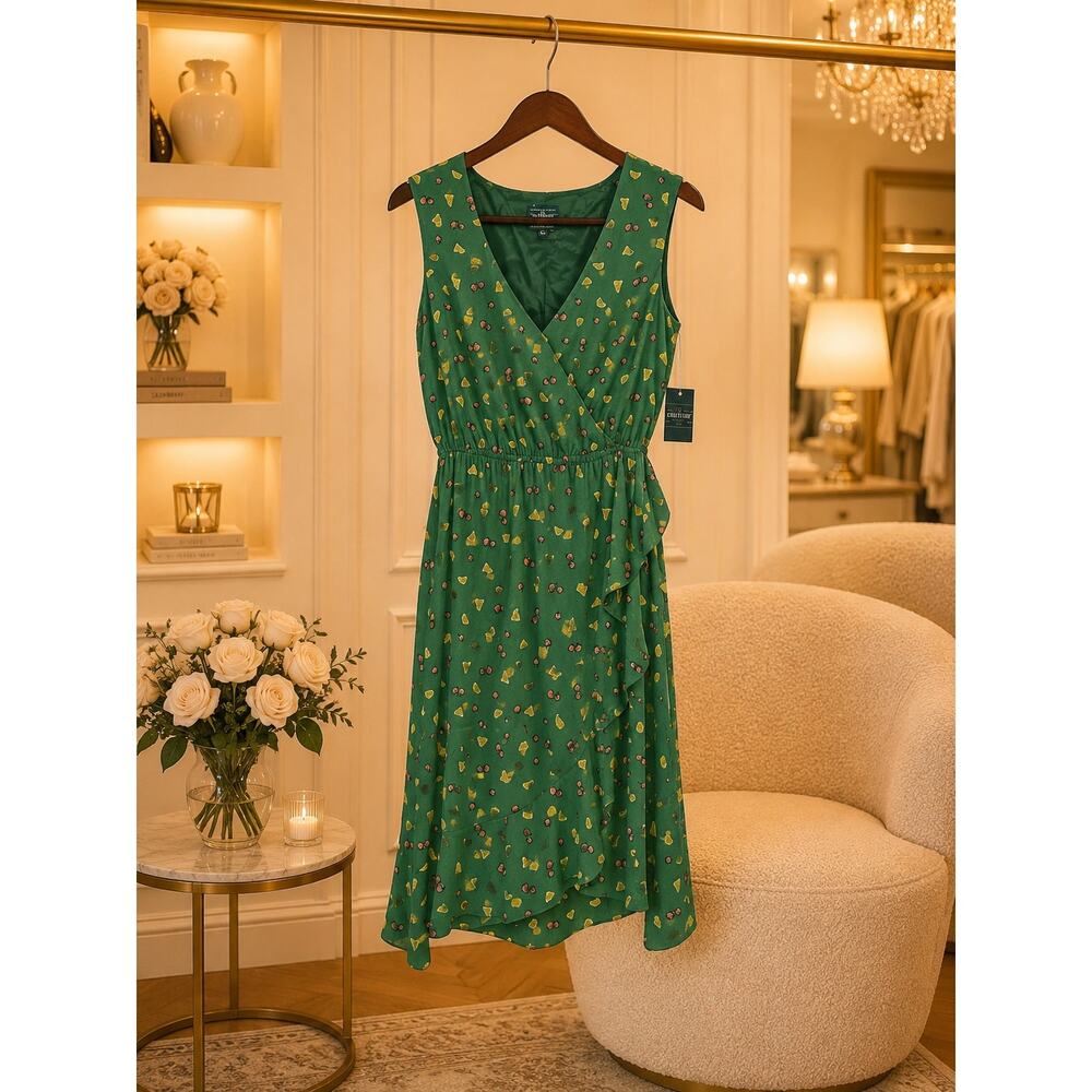 Mattox Strawberry Fruit Print Faux Wrap Sundress Green NWT Size 8 Whimsical Fun